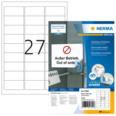 Herma Etiketten ablösbar 63,5 x 29,6 mm weiss 100 Bl 2700 Etik. LaserInkCopy