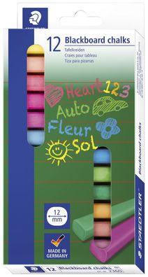 Staedtler 2360 Wandtafelkreide, 13 x 13 x 90 mm, farbig sortiert, Etui mit 12 Stück