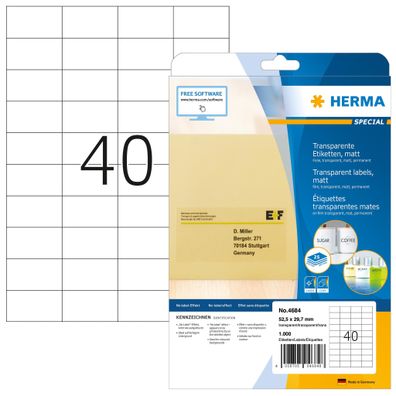 Herma Etiketten permanent haftend 52,5 x 29,7 mm Folie transparent matt wetterfest