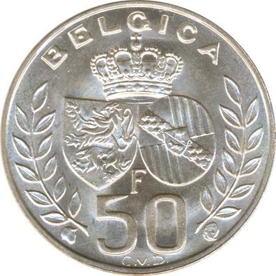 Belgien 50 Francs 1960 Königliche Hochzeit Silber*