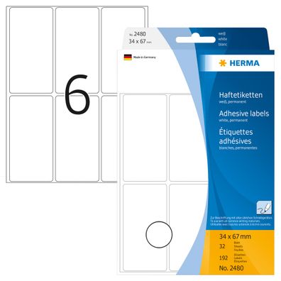 Herma Büropackung Vielzwecketik. WEISS 34x67