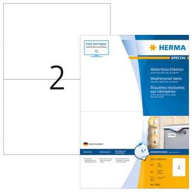 Herma Wetterfeste INKJET Etiketten A4 40 210x148