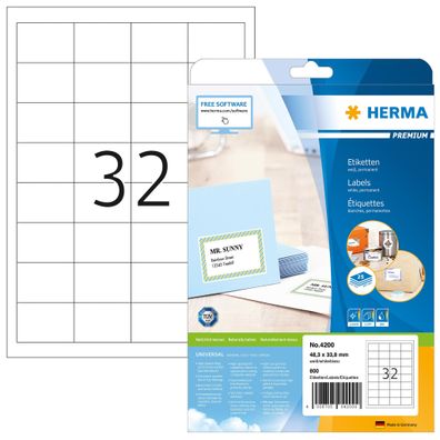 Herma Etiketten permanent haftend 48,3 x 33,8 mm weiss Premium 25 Bl 800 Etik