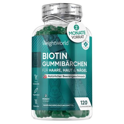 Biotin Gummibärchen 5000?g - Vitamin C & E für Haut, Haare, Nägel & Bart -120 Gummies