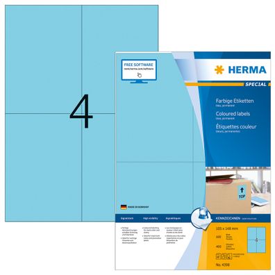 Herma Farbige Etiketten A4 100 105x148 BLAU