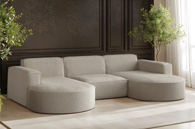 Ecksofa, Couch , Sofa U-form Modena Studio U stoff Quelle Dunkelbeige