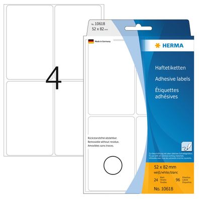 Herma Vielzwecketiketten ablösbar 52 x 82 mm weiss 24 Bl 96 Etik. Handbeschriftung