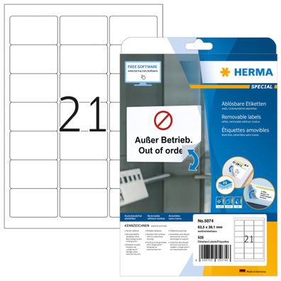 Herma Adressetikett Ablösbar A4 25 63,5x38,1