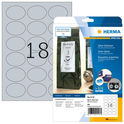 Herma SILBER Etiketten A4 25 58,4x42,3 oval