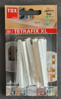 TOX Allzweck-Rahmendübel Tetrafix XL 6x65 mm, 12 Stück, 021700051, weiß