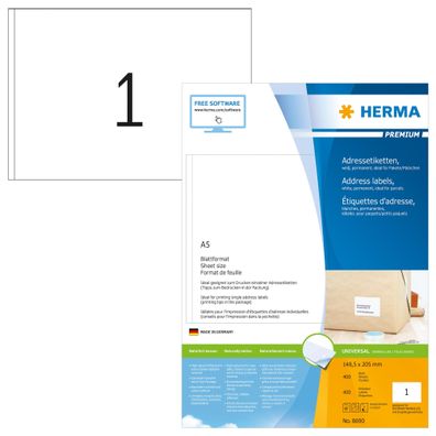 Herma Premium Adressetiketten A5 400 148,5x205