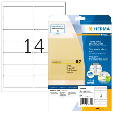 Herma Transparente Etiketten A4 25 99,1x38,1