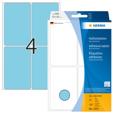 Herma Vielzwecketiketten permanent haftend 52 x 82 mm blau 32 Bl 128 Etik. Handbes