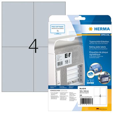 Herma Typenschild Etiketten A4 25 105x148 SILBER