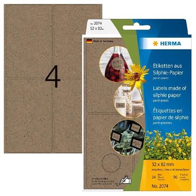 Herma Etiketten permanent haftend 52 x 82 mm Silphie-Papier braun 24 Bl 96 Etik