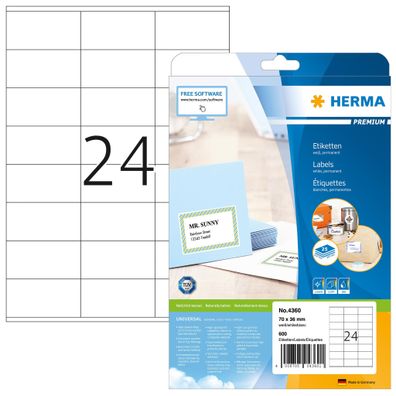 Herma Etiketten permanent haftend 70 x 36 mm weiss Premium 25 Bl 600 Etik. LaserIn