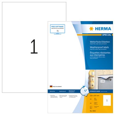 Herma Wetterfeste INKJET Etiketten A4 40 210x297