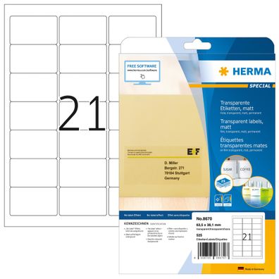 Herma Transparente Etiketten A4 25 63,5x38,1