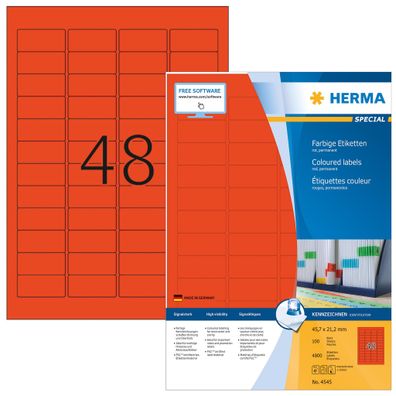 Herma Farbige Etiketten A4 100 45,7x21,2 ROT