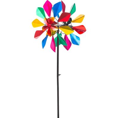 Kinetic Art Metal Wind Spinner: Multi-colored Flower Duett