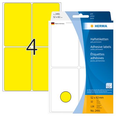 Herma Vielzwecketiketten permanent haftend 52 x 82 mm gelb 32 Bl 128 Etik. Handbes