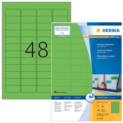 Herma Farbige Etiketten A4 100 45,7x21,2 GRÜN