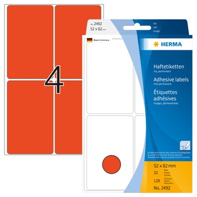 Herma Vielzwecketiketten permanent haftend 52 x 82 mm rot 32 Bl 128 Etik. Handbesc