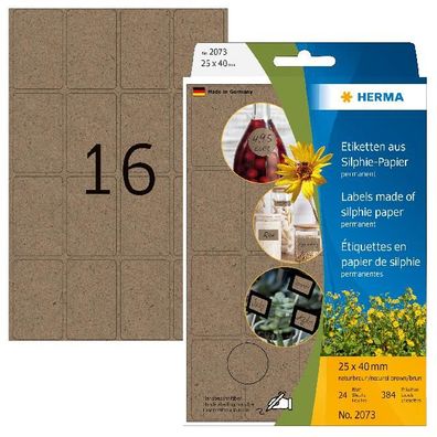 Herma Etiketten permanent haftend 25 x 40 mm Silphie-Papier braun 24 Bl 384 Etik