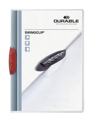 Durable Klemm-Mappe Swingclip rt für 30 Blatt transp Deckblatt