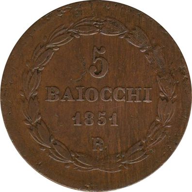 Kirchenstaat 5 Baiocchi 1851 R Pius IX*