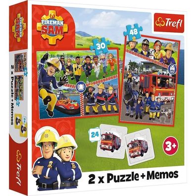 TREFL 93334 Puzzle 2in1 + Memo Feuerwehrmann Sam - 34 + 48Teile 2x12 Memokarten