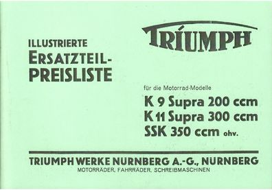 Ersatzteilliste für die Triumph K 9 Supra 200 ccm K 11 Supra 300 ccm SSK 350 ccm ohv
