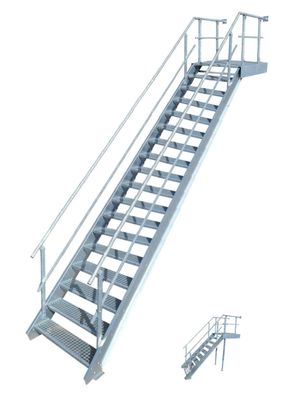 Podesttreppe 100 cm breite Stahltreppe mit Podest + 2x Geländer 70-360 cm Höhe