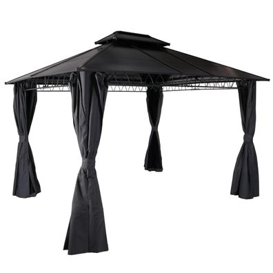 Hardtop Pergola HWC-M81, Pavillon, Aluminium Dachstreben 7cm-Stahlgestell mit Seitenw
