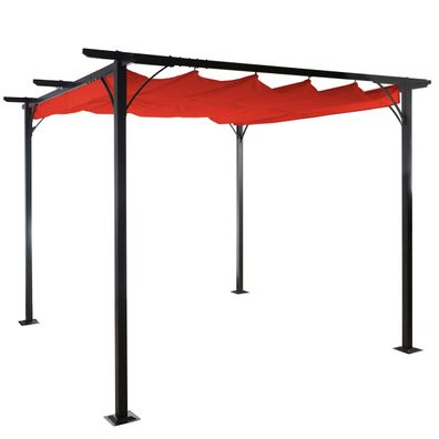 Pergola HWC-C42, Garten Pavillon, stabiles 6cm-Gestell + Schiebedach 3,5x3,5m terra