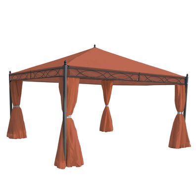 Pergola Cadiz, Garten Pavillon, stabiles 7cm-Gestell mit Seitenwand terracotta-brau