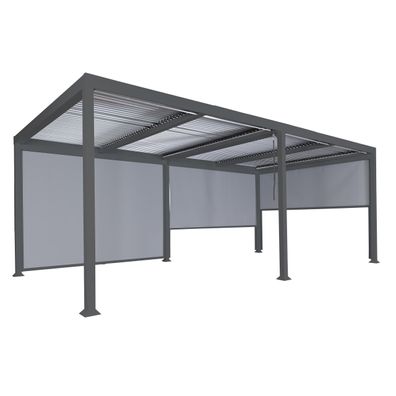 Alu Pergola HWC-L41 mit 3x Seitenwand, Lamellen-Pavillon, stabiles 8cm-Metall-Gestell