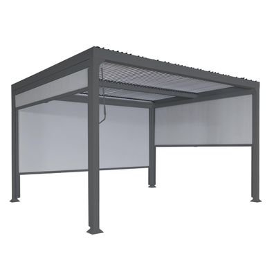 Alu Pergola HWC-L41 mit 3x Seitenwand, Lamellen-Pavillon, stabiles 8cm-Metall-Gestell