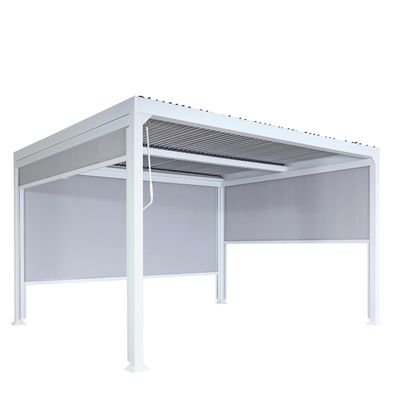 Alu Pergola HWC-L41 mit 3x Seitenwand, Lamellen-Pavillon, stabiles 8cm-Metall-Gestell