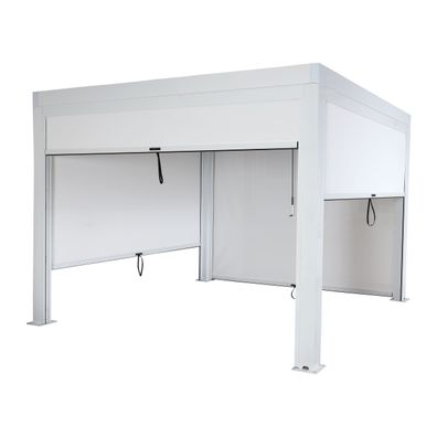 Pergola HWC-L46 mit Seitenwand, Gartenpavillon Lamellen-Pavillon Rollo, 11cm-Alu-Gest