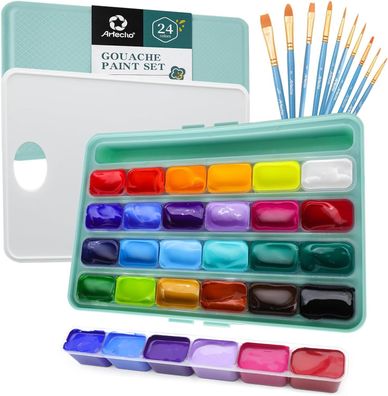 Artecho - 35stk. Gouache Set - 24x30ml Farben mit 10Pinseln & 1Palette