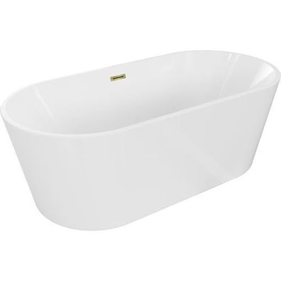 Mexen Luna freistehende Badewanne 180x80 cm, Weiß, Goldüberlauf, Sanitäracryl