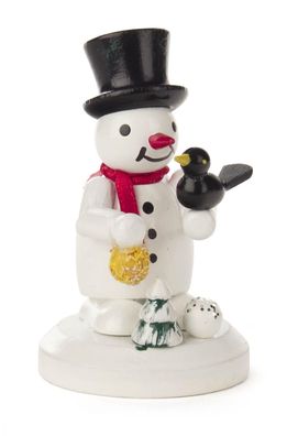 Miniaturfigur Schneemann mit Vogel auf Sockel Höhe 6,5cm NEU Holzfigur Sammelfig