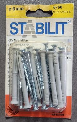 Stabilit Nageldübel Ø6mm (6/60) mit Schrauben, 15Stk., grau, Art. Nr: 0108658