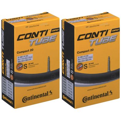 2x Continental Fahrrad Schlauch 20 Zoll 32-406 - 47-451 SV-Ventil 20x 1 1/4 1,75