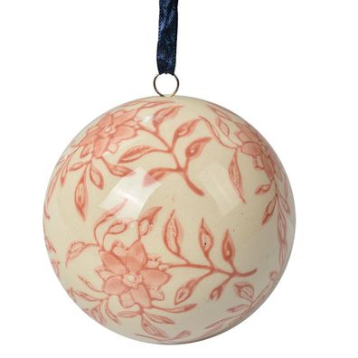 Clayre & Eef Deko-Anhänger Ø 8 cm Beige Keramik Blumen (Gr. Ø 8x8 cm)