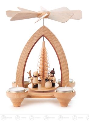 Pyramide mit Weihnachtsmann und Winterkindern, für Teelichte 19 cmx24 cmx15,5 cm