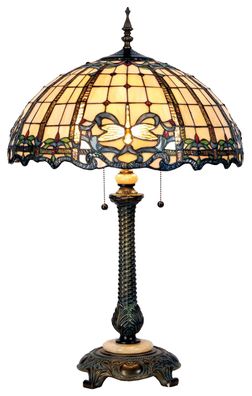 LumiLamp Tiffany Tischlampe Ø 50x80 cm Beige Blau Glas Halbkreis Libelle