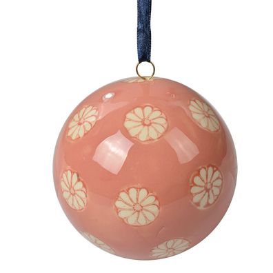 Clayre & Eef Deko-Anhänger Ø 8 cm Rosa Keramik Blumen (Gr. Ø 8x8 cm)