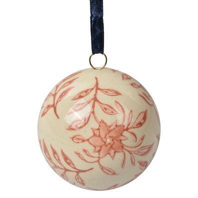 Clayre & Eef Deko-Anhänger Ø 6 cm Beige Keramik Blumen (Gr. Ø 6x6 cm)
